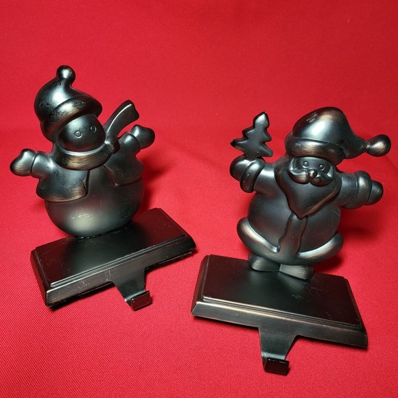 Hanger Santa and Snowman Pewter Black Metal Shelf Sitter Stocking Holder Set of - Picture 12 of 12